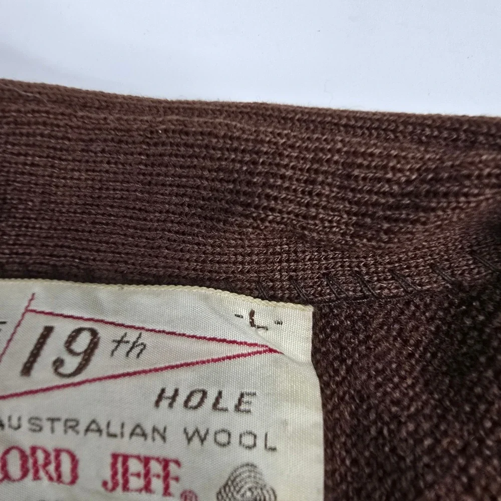 Vintage Lord Jeff The‎ 19th Hole Australian Wool Mens Brown Cardigan Sweater L